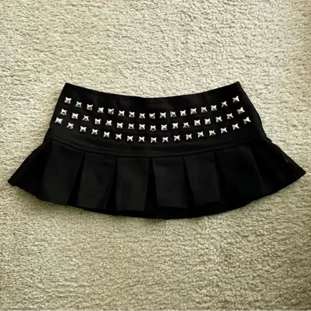 & Other Stories Black Skater Mini Skirt with Embellishments